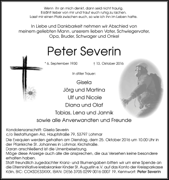 Anzeige von Peter Severin von Kölner Stadt-Anzeiger / Kölnische Rundschau / Express