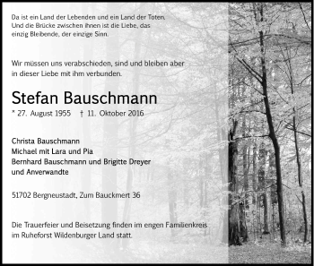 Anzeige von Stefan Bauschmann von Kölner Stadt-Anzeiger / Kölnische Rundschau / Express