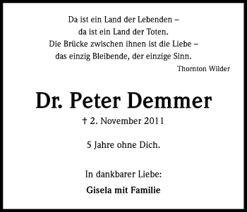 Anzeige von Peter Demmer von Kölner Stadt-Anzeiger / Kölnische Rundschau / Express