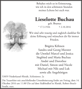 Anzeige von Lieselotte Buchau von  Extra Blatt 
