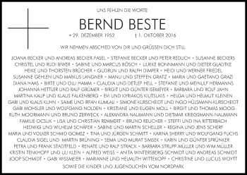 Anzeige von Bernd Beste von Kölner Stadt-Anzeiger / Kölnische Rundschau / Express