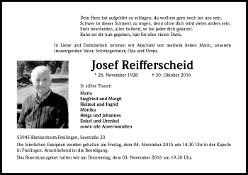 Anzeige von Josef Reifferscheid von Kölner Stadt-Anzeiger / Kölnische Rundschau / Express