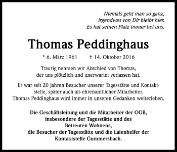 Anzeige von Thomas Peddinghaus von Kölner Stadt-Anzeiger / Kölnische Rundschau / Express