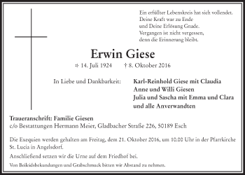 Anzeige von Erwin Giese von  Werbepost 