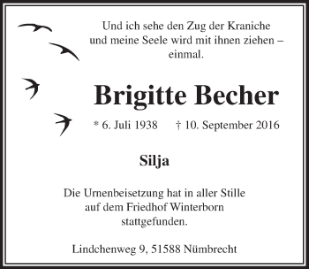 Anzeige von Brigitte Becher von  Lokalanzeiger 