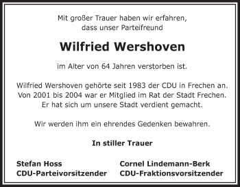 Anzeige von Wilfried Wershoven von  Sonntags-Post 
