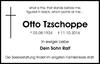 Anzeige von Otto Tzschoppe von Kölner Stadt-Anzeiger / Kölnische Rundschau / Express