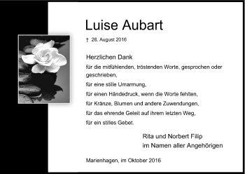 Anzeige von Luise Aubart von Kölner Stadt-Anzeiger / Kölnische Rundschau / Express