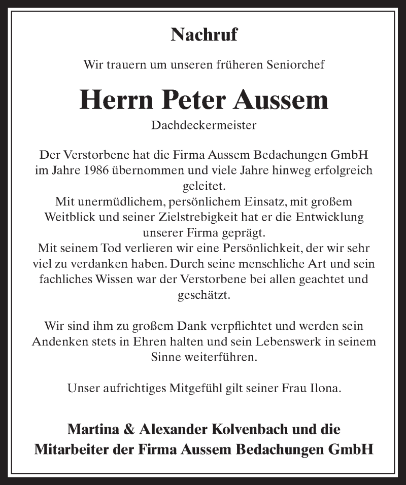 Traueranzeige für Peter Aussem vom 12.10.2016 aus  Werbepost 