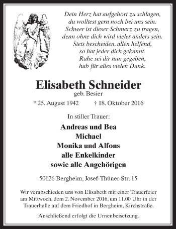 Anzeige von Elisabeth Schneider von  Werbepost 
