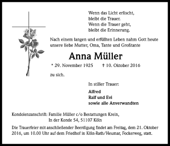 Anzeige von Anna Müller von Kölner Stadt-Anzeiger / Kölnische Rundschau / Express