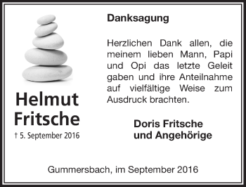 Anzeige von Doris Fritsche und Angehörige von  Anzeigen Echo 