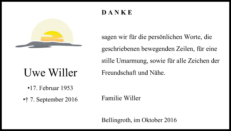  Traueranzeige für Uwe Willer vom 29.10.2016 aus Kölner Stadt-Anzeiger / Kölnische Rundschau / Express