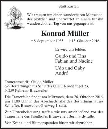 Anzeige von Konrad Müller von  Sonntags-Post 