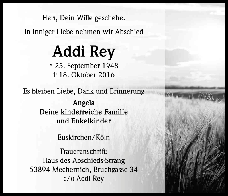  Traueranzeige für Addi Rey vom 21.10.2016 aus Kölner Stadt-Anzeiger / Kölnische Rundschau / Express