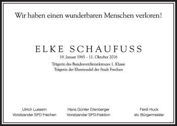 Anzeige von Elke Schaufuss von  Sonntags-Post 