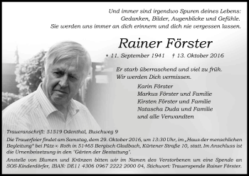 Anzeige von Rainer Förster von Kölner Stadt-Anzeiger / Kölnische Rundschau / Express