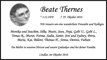 Anzeige von Beate Thernes von Kölner Stadt-Anzeiger / Kölnische Rundschau / Express