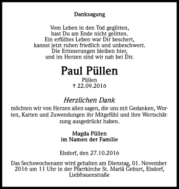 Anzeige von Paul Püllen von Kölner Stadt-Anzeiger / Kölnische Rundschau / Express