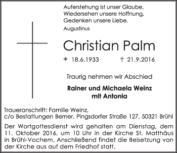 Anzeige von Christian Palm von  Schlossbote/Werbekurier 