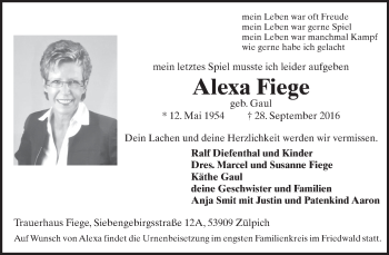 Anzeige von Alexa Fiege 