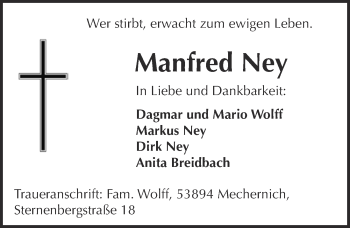 Anzeige von Manfred Ney von  Blickpunkt Euskirchen 