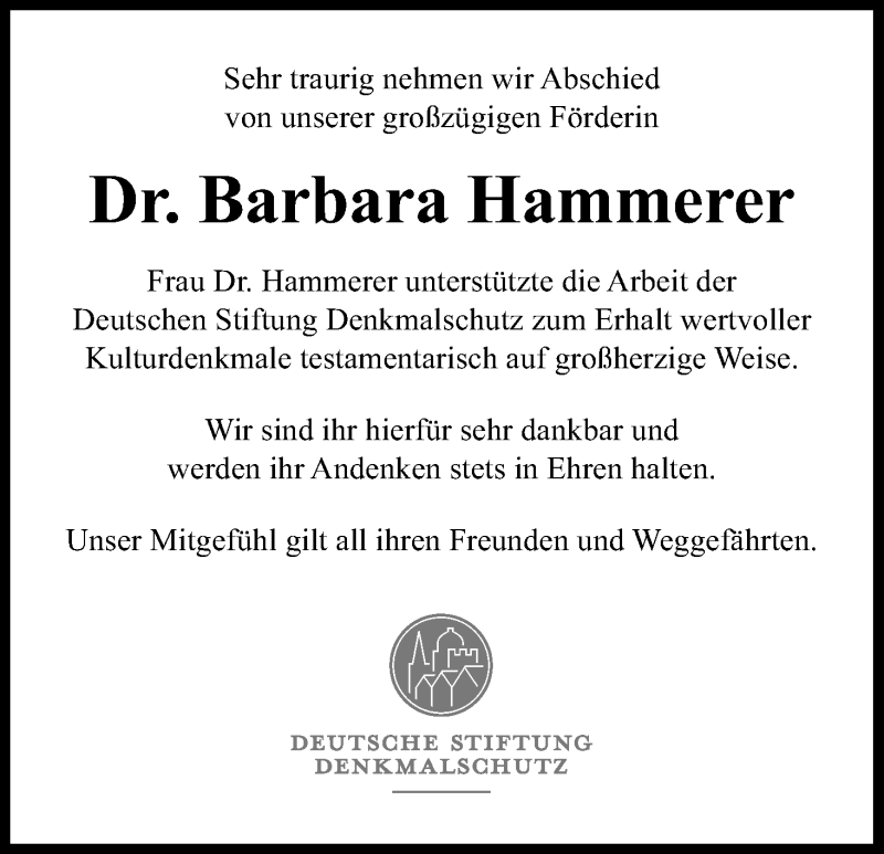  Traueranzeige für Dr. Barbara  Hammerer vom 08.10.2016 aus Kölner Stadt-Anzeiger / Kölnische Rundschau / Express