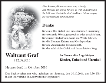 Anzeige von Waltraut Graf von  Werbepost 