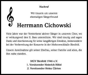 Anzeige von Herrmann Cichowski von Kölner Stadt-Anzeiger / Kölnische Rundschau / Express