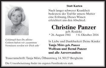 Anzeige von Christine Panzer von  Werbepost 
