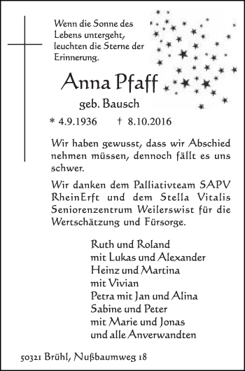 Anzeige von Anna Pfaff von  Schlossbote/Werbekurier 