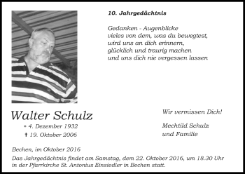 Anzeige von Walter Schulz von Kölner Stadt-Anzeiger / Kölnische Rundschau / Express