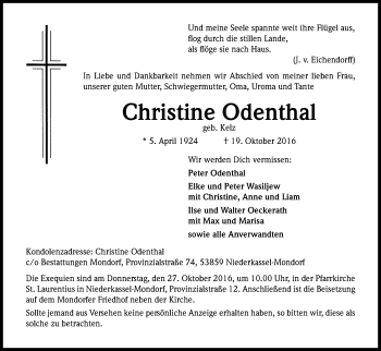 Anzeige von Christine Odenthal von Kölner Stadt-Anzeiger / Kölnische Rundschau / Express
