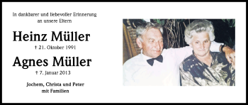 Anzeige von Heinz und Agnes Müller von Kölner Stadt-Anzeiger / Kölnische Rundschau / Express