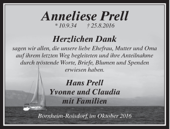 Anzeige von Anneliese Prell von  Schaufenster/Blickpunkt 