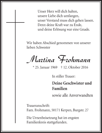 Anzeige von Martina Frohmann von  Sonntags-Post 
