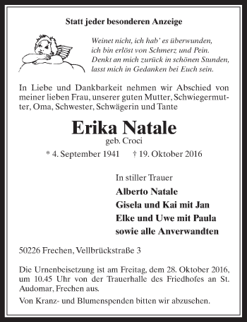 Anzeige von Erika Natale von  Wochenende 