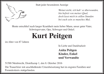 Anzeige von Kurt Peitgen von  Lokalanzeiger 