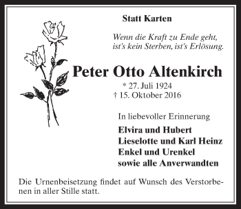Anzeige von Peter Otto Altenkirch von  Werbepost 