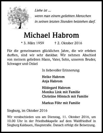 Anzeige von Michael Habrom von Kölner Stadt-Anzeiger / Kölnische Rundschau / Express