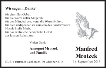 Anzeige von Manfred Mrotzek von  Werbepost 
