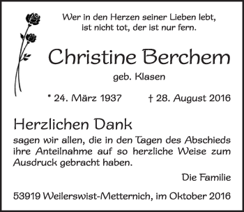 Anzeige von Christine Berchem von  Blickpunkt Euskirchen 