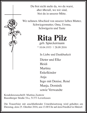 Anzeige von Rita Pilz von  Lokale Informationen 