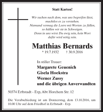 Anzeige von Matthias Bernards von  Werbepost 