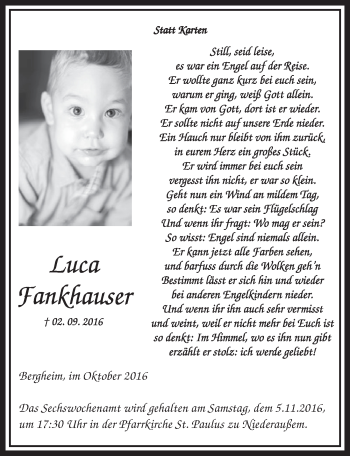 Anzeige von Luca Frankhauser von  Sonntags-Post 