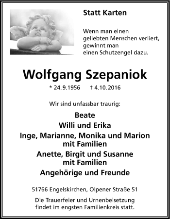 Anzeige von Wolfgang Szepaniok von Kölner Stadt-Anzeiger / Kölnische Rundschau / Express