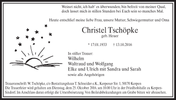 Anzeige von Christel Tschöpke von  Sonntags-Post 