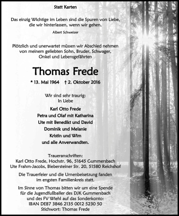 Anzeige von Thomas Frede von Kölner Stadt-Anzeiger / Kölnische Rundschau / Express