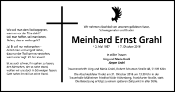Anzeige von Meinhard Ernst Grahl von Kölner Stadt-Anzeiger / Kölnische Rundschau / Express