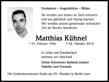 Anzeige von Matthias Kühnel von Kölner Stadt-Anzeiger / Kölnische Rundschau / Express